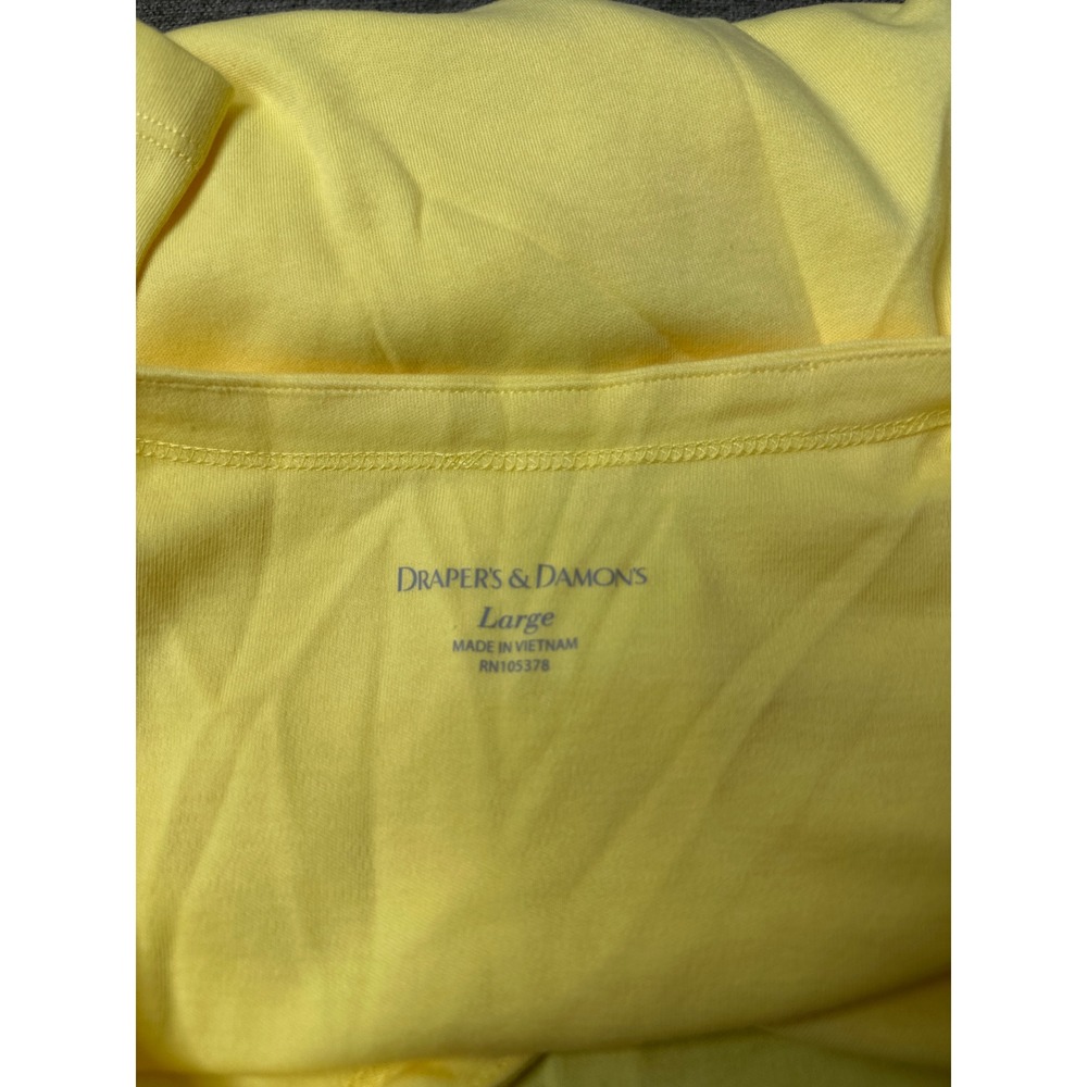 Drapers & Damons Womens Large Yellow Faux Wrap V-Neck Top Short Sleeve Button - Picture 5 of 7